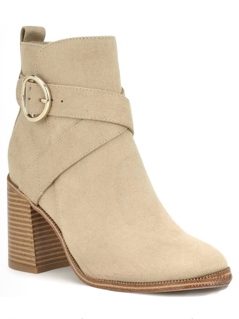 NIB-Nine West Nevermind 2 Gray Women's Suede Dress Ankle Boots Wrapped Buckle 7M